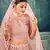 endearing Peach thread embroidery net semi stitched lehenga