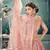 endearing Peach thread embroidery net semi stitched lehenga