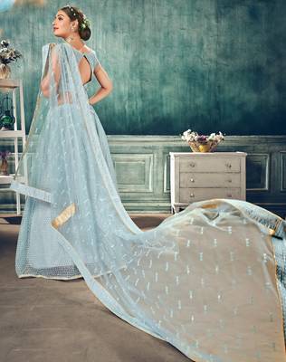 lovely Light-blue thread embroidery net Semi Stitched Lehenga 2