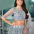 cute Light-grey thread embroidery net semi stitched lehenga