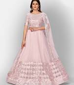 Baby pink Thread embroidered with Foil Mirror and Cut Work organza Semi Stitched Lehenga choli