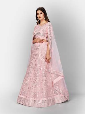 Marvelous Baby pink Thread Embroidered with Foil Mirror Soft Organza Ethnic Lehenga choli 2