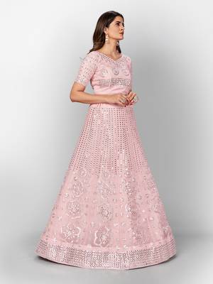 Marvelous Baby pink Thread Embroidered with Foil Mirror Soft Organza Ethnic Lehenga choli 3
