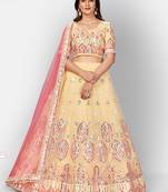 Gorgeous Light Yellow Thread Embroidered with Foil Mirror Organza Semi Stitched Ghagra choli