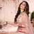 heavenly Light-peach thread embroidery net semi stitched lehenga