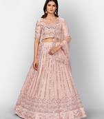 Phenomenal Peach Thread Embroidered Organza Semi Stitched Lehenga choli with dupatta