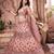 heavenly Light-peach thread embroidery net Semi Stitched Lehenga
