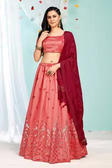 gorgeous Peach gotta patti satin semi stitched lehenga