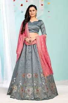 smashing Grey gotta patti satin semi stitched lehenga