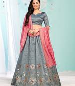 smashing Grey gotta patti satin Semi Stitched Lehenga