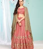 eay-catching Peach gotta patti with zari Embroidered satin Semi Stitched Lehenga