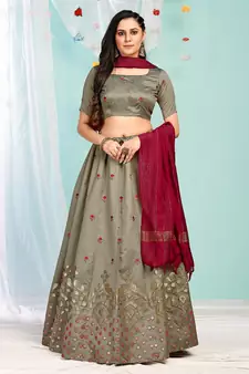 babelicious Grey gotta patti satin semi stitched lehenga
