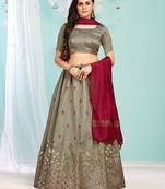 babelicious Grey gotta patti satin Semi Stitched Lehenga