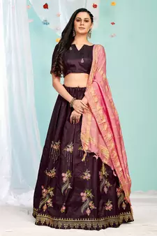 nice Wine gotta patti satin semi stitched lehenga