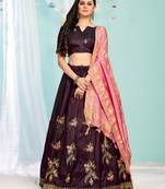 nice Wine gotta patti satin Semi Stitched Lehenga