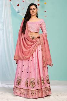fair Light-pink gotta patti satin semi stitched lehenga