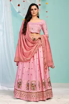fair Light-pink gotta patti satin semi stitched lehenga