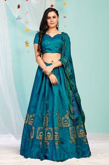 circean Green gotta patti satin semi stitched lehenga