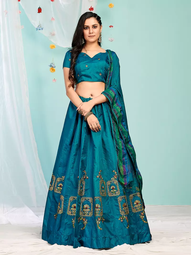 circean Green gotta patti satin semi stitched lehenga