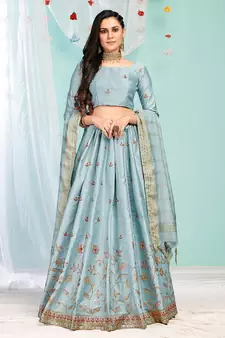 Interesting Grey gotta patti satin semi stitched lehenga
