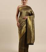 Black woven pure dupion silk saree with blouse