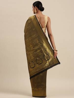Black woven pure dupion silk saree with blouse 3