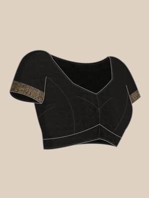 Black woven pure dupion silk saree with blouse 5