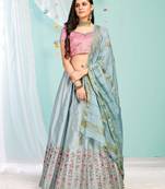 ambrosia Grey gotta patti satin Semi Stitched Lehenga