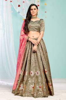 Enchanting Light-brown gotta patti satin semi stitched lehenga