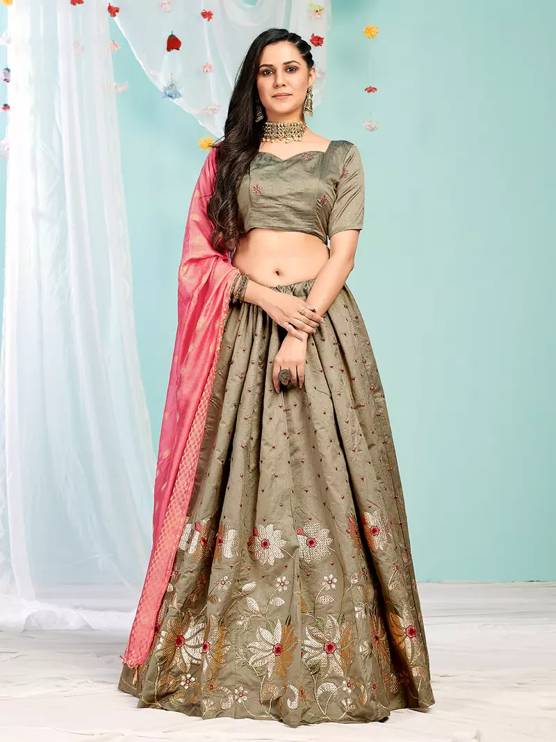 Enchanting Light-brown gotta patti satin semi stitched lehenga