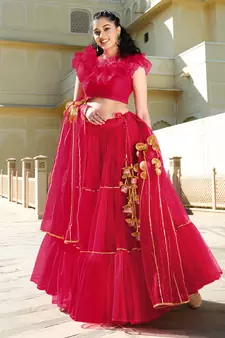 Mesmerizing Rani-pink gotta patti net semi stitched lehenga
