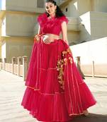 Mesmerizing Rani-pink gotta patti net Semi Stitched Lehenga