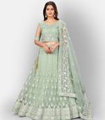 glamourous Light-green thread and Zari Embroidered net Semi Stitched Lehenga