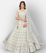 Glamorous Grey thread and Zari Embroidered net Semi Stitched Lehenga