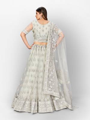 Glamorous Grey thread and Zari Embroidered net Semi Stitched Lehenga 4