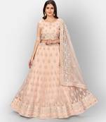 Graceful Peach thread and Zari Embroidered net Semi Stitched Lehenga