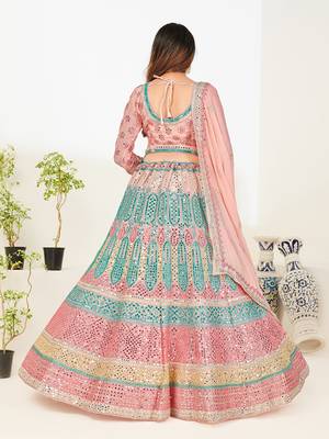 Delightfully Light-pink thread and zari embroidered with foil mirror heavy 60gm georgette Semi Stitched Lehenga 4