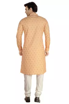 Orange printed cotton silk kurta-pajama