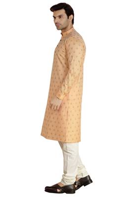 Orange printed cotton silk kurta-pajama 3