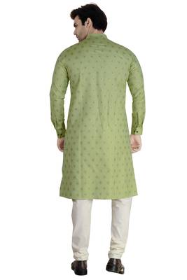 Green printed cotton silk kurta-pajama 2