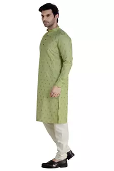 Green printed cotton silk kurta-pajama