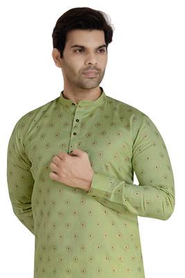 Green printed cotton silk kurta-pajama 5