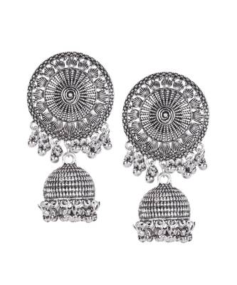Silver Oxidised Circular Textured Necklace Set for Women ad Girls 5