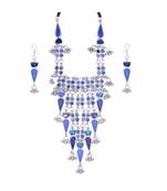 Blue Coloured Stone Studded Long Necklace Set for Women and Girls