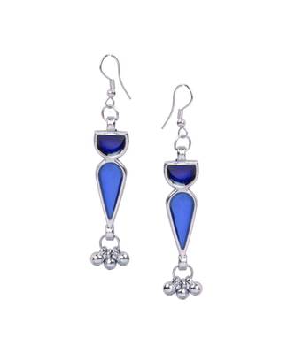 Blue Coloured Stone Studded Long Necklace Set for Women and Girls 4