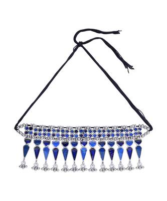 Blue Stone Studded Antique oxidised Choker Set for Women and Girls 3