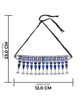 Blue Stone Studded Antique oxidised Choker Set for Women and Girls 5
