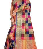 Multicolor woven banarasi silk saree with blouse