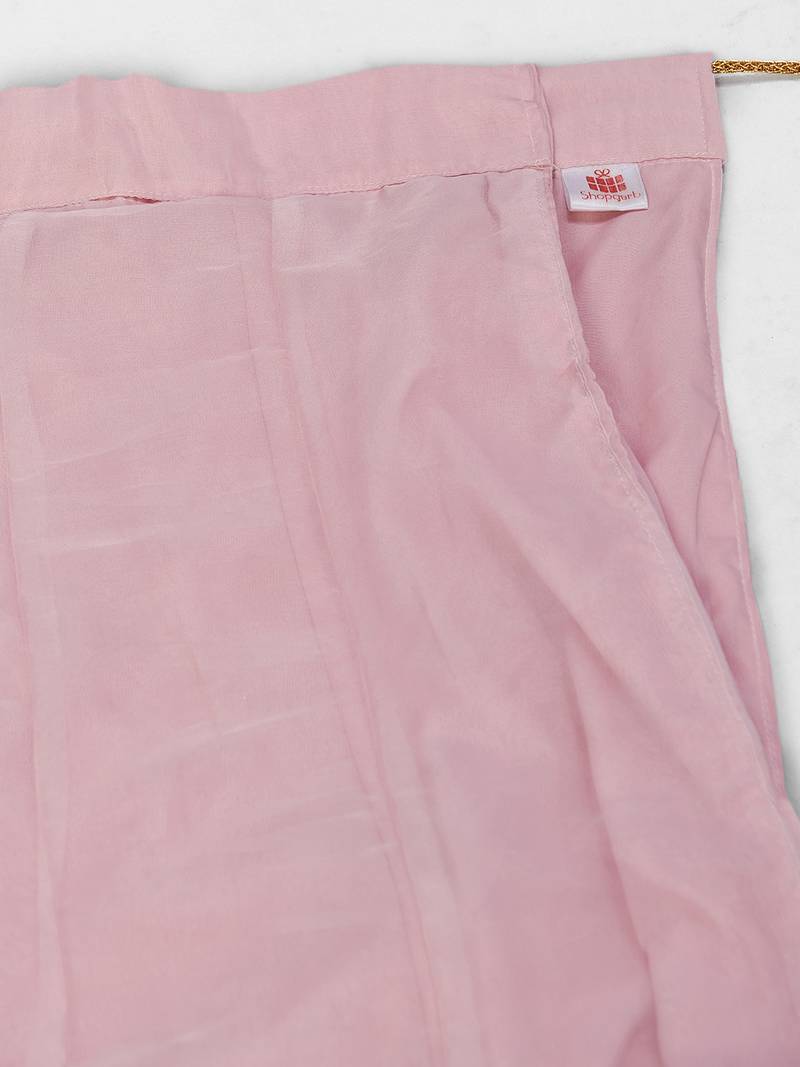 Baby pink Thread embroidered with Foil Mirror and Cut Work organza Semi Stitched Lehenga choli