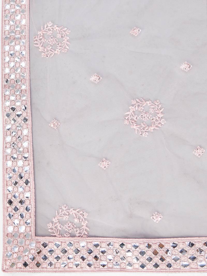 Baby pink Thread embroidered with Foil Mirror and Cut Work organza Semi Stitched Lehenga choli